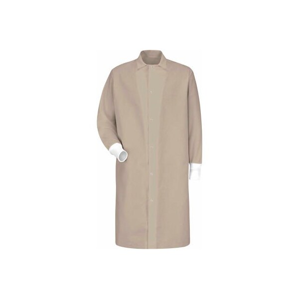 Red Kap Gripper-Front Butcher Coat W/Knit Cuffs, Pocket-less, Spun Polyester, Tan, 5XL